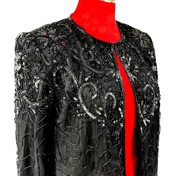 JMD New York black silk cocktail jacket size S beads & sequins NEW OLD STOCK - Picture 11 of 13